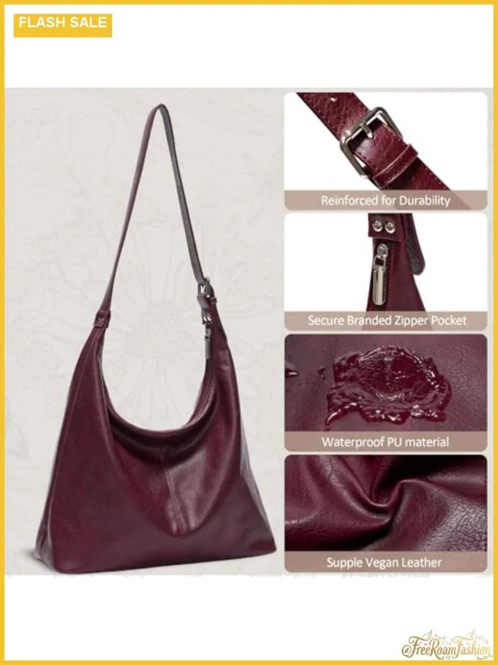 Large Vegan Leather Slouchy Hobo Bag Women Adjustable Strap Shoulder Work Purse